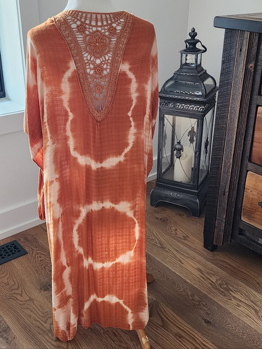 Three Bird Nest Soraya Tie Dye Kimono Lace Back Orange OS